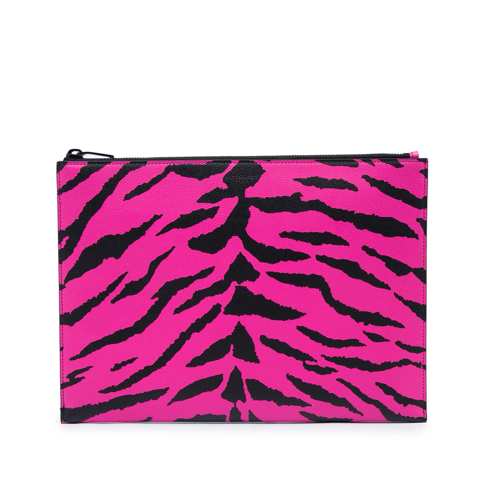 Pre-Loved Saint Laurent Grain De Poudre Zebra Print Zip Clutch